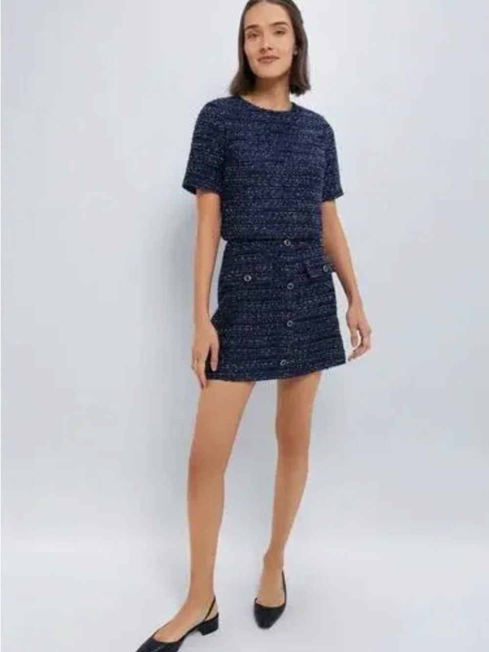 Tuckernuck Hyacinth House Navy Tweed Short Sleeve Top & Skirt Set